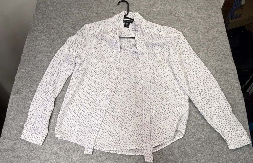 Jones New York JNY Long Sleeve Speckled Bow Neck Tie Blouse Top XS